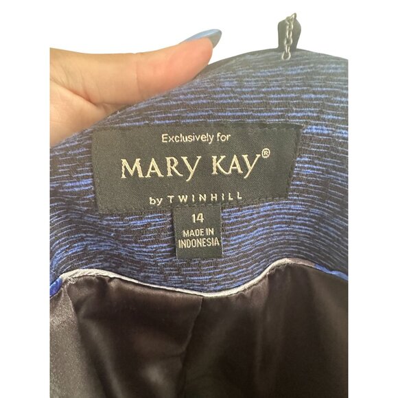 MARY KAY for Twinhill  Blue Black Knit Jacket Dress Blazer Size 14 - Picture 7 of 7
